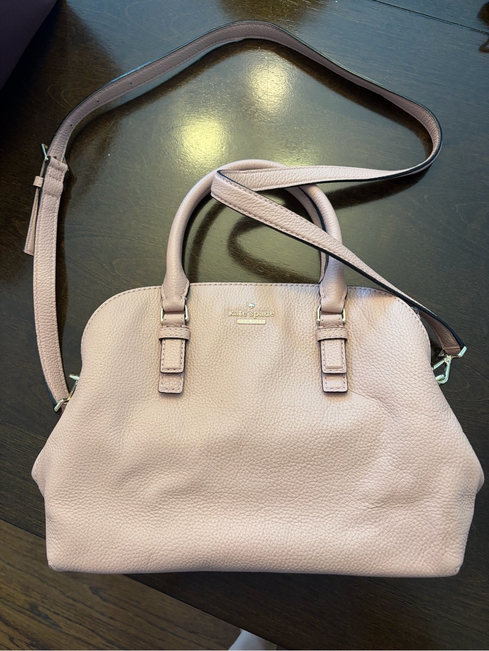 kate spade Blush Pink Pebbled Leather Satchel with Crossbody Strap. Smoke free